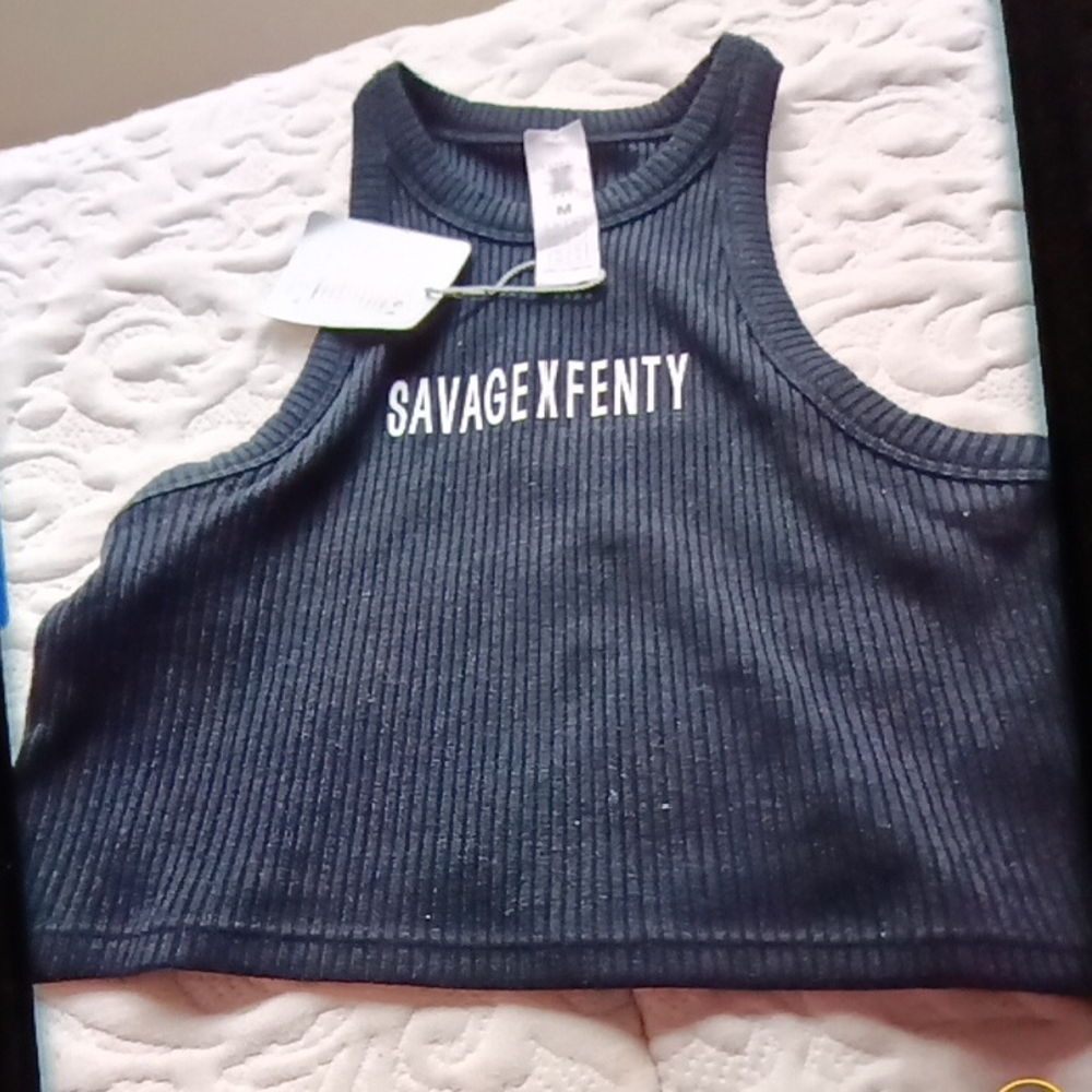 Savage X Fenty Black Ribbed Tank Top